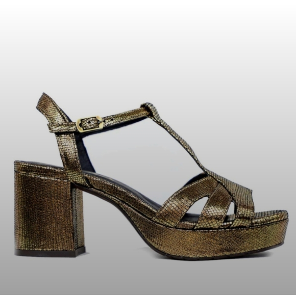 Esska Chaza Onyx Gold Leather Heeled Sandals - Picture 1 of 9